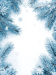 Obraz premium Frosty Christmas Border Frame with Snowflakes and Pine Needles Perfect for Holiday Greetings and Festive Designs in a Photorealistic Style