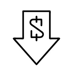 price drop arrow icon, boxing day line art, boxing icon - simple black line art icon of price drop arrow, for boxing day celebrations. boxing vector art.