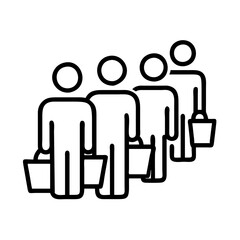 queue of shoppers icon, boxing day line art, boxing icon - simple black line art icon of queue of shoppers, for boxing day celebrations. boxing vector art.