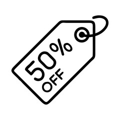  50 off tag icon, boxing day line art, boxing icon - simple black line art icon of 50 off tag, for boxing day celebrations. boxing vector art.