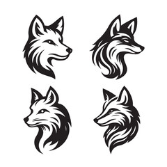 Set of Wolf Head silhouette icon vector art illustration