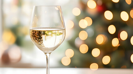 Festive Christmas Wine Glass on Wooden Table

