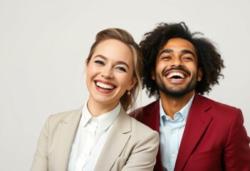 Fototapeta premium Portrait of two people smiling and laughing