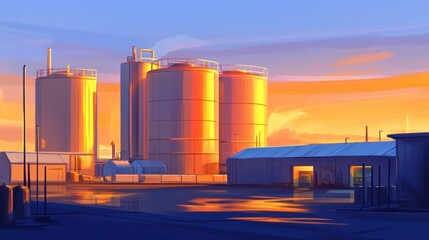 Obraz premium Sunrise Over Industrial Storage Tanks