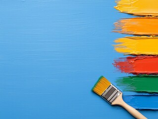 Colorful Paint Strokes with Brush on Blue Background