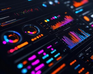 Obraz premium Futuristic dashboard interface with KPIs, strategic objectives, and policy frameworks visually organized, executive decisionmaking tool concept