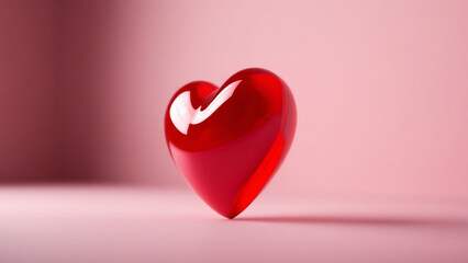 3d red heart on a Pink background. Greeting banner for love day with cute red bubble 3d effect levitation heart. Valentine's Day concept.