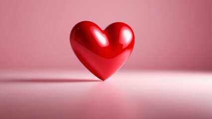3d red heart on a Pink background. Greeting banner for love day with cute red bubble 3d effect levitation heart. Valentine's Day concept.