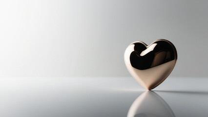 3d silver heart on a white background. Greeting banner for love day with cute red bubble 3d effect levitation hearts. Valentine's Day concept.