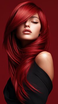 A ruby red hairstyle with a glossy finish, perfect for a bold look.