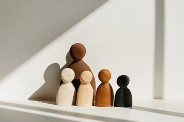 Small clay human figures representing diversity and unity in sunlight