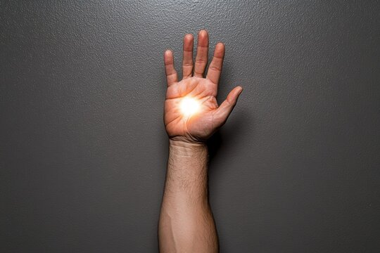 A shadowy hand reaching toward a glowing eye in the center of a darkened room, symbolizing mystery and danger