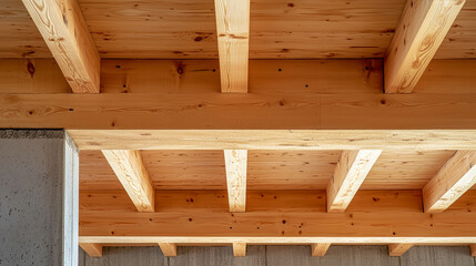 Ceiling made of wooden beams - concept of wooden construction