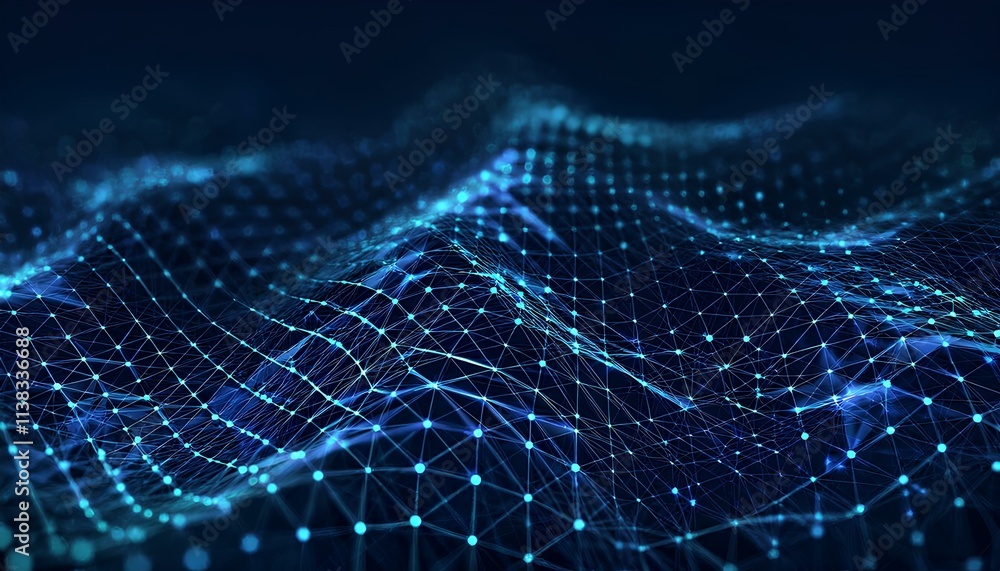 Poster Abstract blue background. Technology data connecting dots and lines with dark blue background