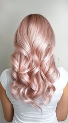 Naklejka premium A metallic rose silver hairstyle styled in loose curls with an elegant shine.