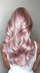 Fototapeta premium A metallic rose silver hairstyle styled in loose curls with an elegant shine.