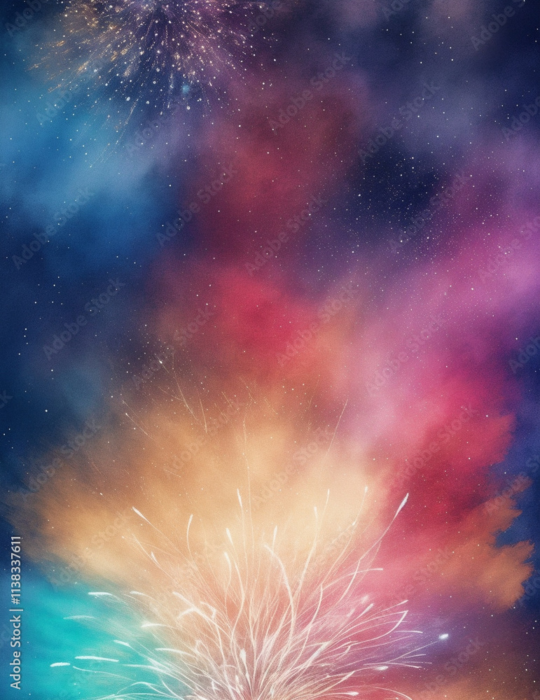 Wall mural fireworks in space - abstract colorful background - generative ai