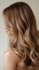 Fototapeta premium A golden brown balayage, with radiant highlights catching the light.