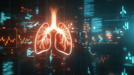 A glowing, futuristic representation of airways and lungs, with light streams showing improved air flow after treatment