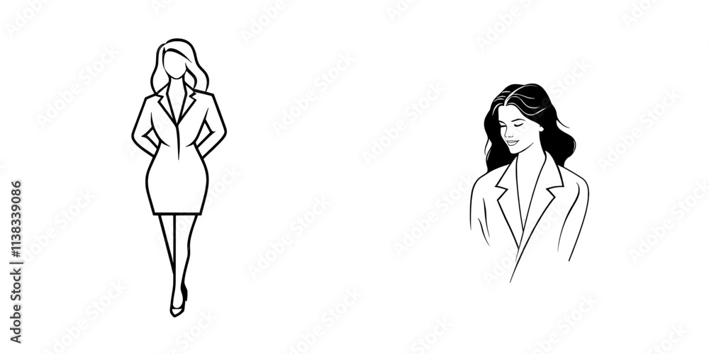Poster a retro-style sketch of a woman in a blazer and high-waisted shorts, smiling and posing with charm, 