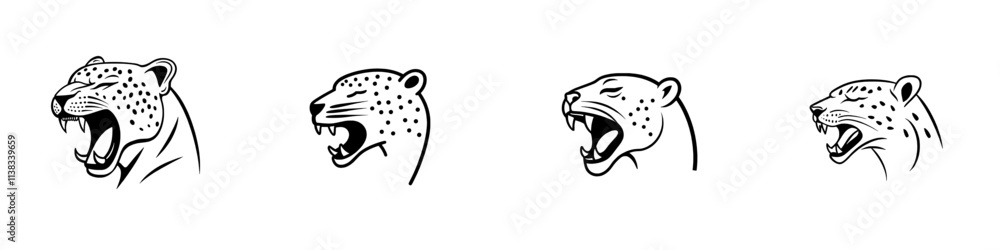 Poster a leaping leopard with a fierce expression and sharp teeth, depicted in a tattoo design symbolizing 
