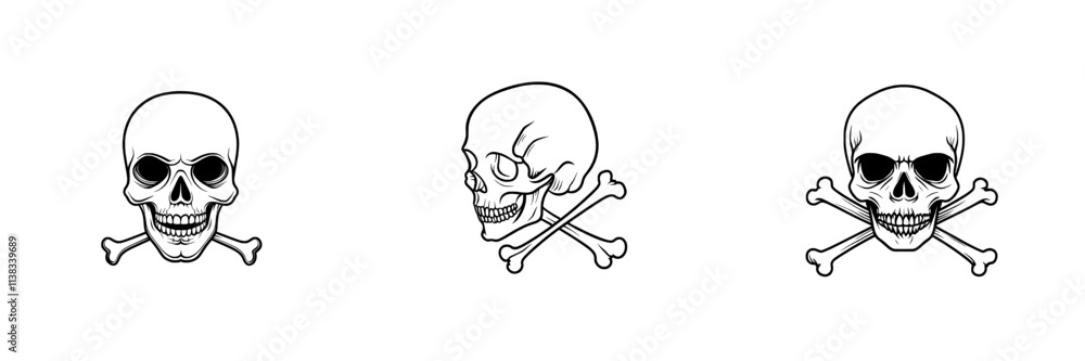 Poster a detailed sketch engraving of a skull with crossbones beneath it, symbolizing danger or pirate them