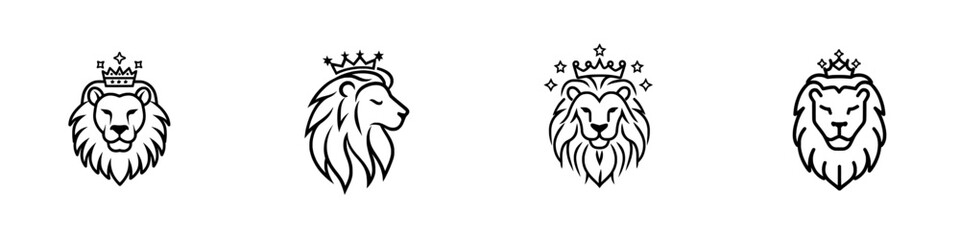 Fototapeta premium A lion with a wild, punk-style mane, adorned with a crown, representing strength, rebellion, and royalty, depicted in a scratchboard-style black and white sketch engraving generated by AI in PNG