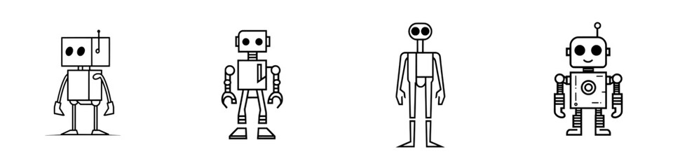 Fototapeta premium A vintage robot featuring claw arms, antennas, and a boxy design, embodying a classic sci-fi aesthetic with mechanical charm, illustrated in a sketch engraving style using generative AI, presented as