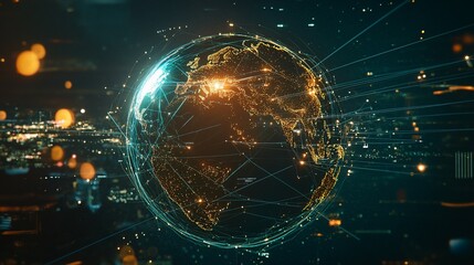 Obraz premium Global Network Illuminated Earth Digital Connections