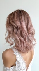 Fototapeta premium A dusty rose hairstyle styled in loose curls, exuding elegance.