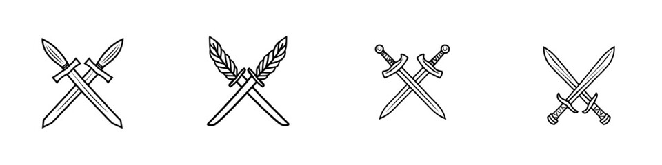 A classic style sketch engraving, created with generative AI, depicts two crossed swords with ornate handles, symbolizing combat, honor, or military tradition, in a black and white raster
