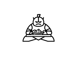 A medieval knight in full armor savoring a slice of pizza, depicted in a humorous historical sketch, engraving, and generative AI raster illustration. Scratchboard imitation. Black and white image.