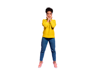 Full length body size view portrait of nice attractive lovely funny funky foolish wavy-haired girl blowing cheeks isolated over bright vivid shine violet background