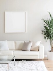 Fototapeta premium Minimalist Living Room with Modern Decor and Neutral Tones
