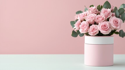 Pink roses with a luxury gift box: A soft arrangement of pastel pink roses paired with an intricately designed Valentine gift box