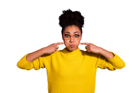 Portrait of her she nice attractive cheerful speechless silent wavy-haired girl having fun demonstrating holding air in mouth mute isolated over bright vivid shine violet background