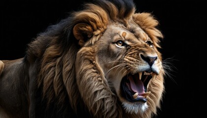 Fototapeta premium Lion Roaring On Black Background Generative AI