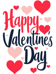 Happy Valentine's Day-with hearts, on a white background, cute and romantic,suitable for graphic t-shirt designs,in a Valentine's Day theme.
