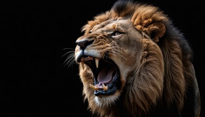 Fototapeta premium Lion Roaring On Black Background Generative AI