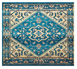 An attractive rug with intricate patterns, vibrant colors, and a soft texture