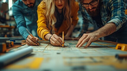 Team Collaborating On Architectural Blueprint Design