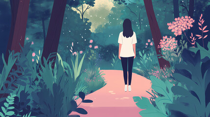 Dreamy forest footpath illustration capturing a peaceful haven in nature. Haven. Illustration