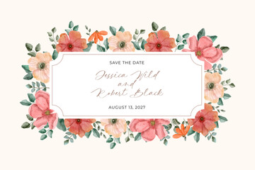 pink peach floral watercolor label frame