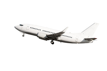 Take off a white passenger plane isolated