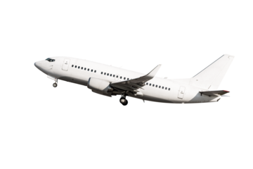 Take off a white passenger plane isolated