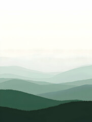 Naklejka premium A serene landscape featuring rolling hills in shades of green, creating a calming atmosphere.