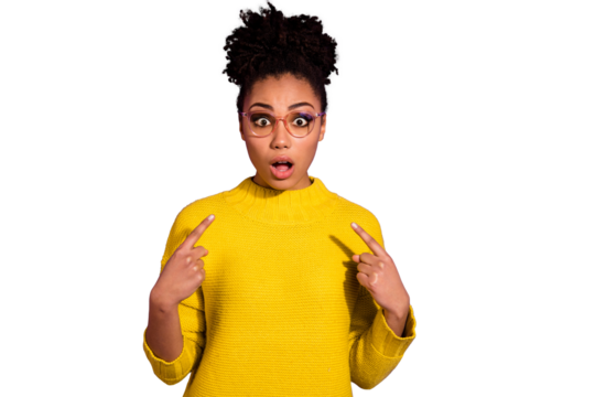 Portrait of her she nice attractive lovely clever smart amazed wondered wavy-haired girl pointing at herself guilty isolated over bright vivid shine violet background