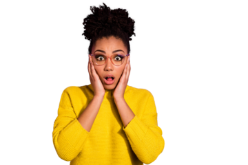 Close-up portrait of her she nice attractive lovely clever smart amazed wavy-haired girl shocking news novelty isolated over bright vivid shine violet background