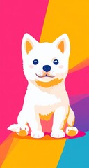 Cute white puppy in colorful Japanese anime-style vector illustration.
