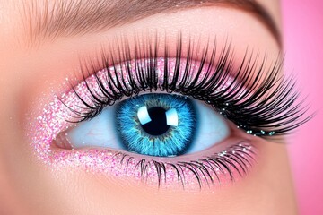 Obraz premium A 3D-rendered illustration of eyelashes with glitter particles floating around them in a magical effect